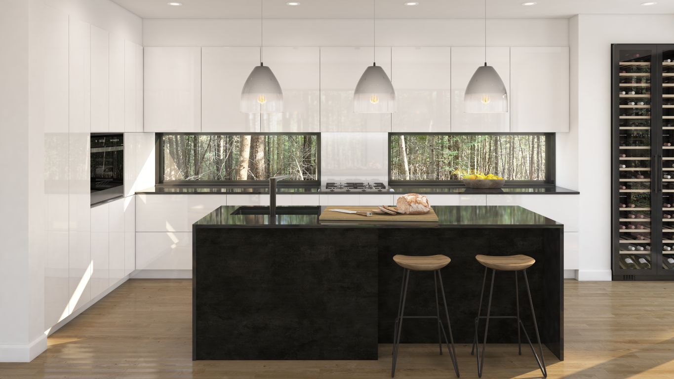 A high gloss kitchen featuring Tafisa HG110 Carte Blanche